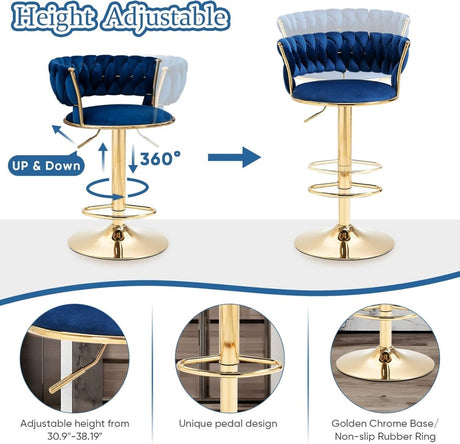 Elegant Height Adjustable Velvet Bar Stool