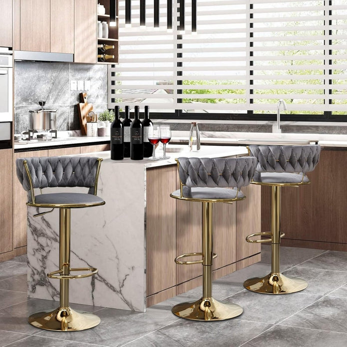 Elegant Height Adjustable Velvet Bar Stool