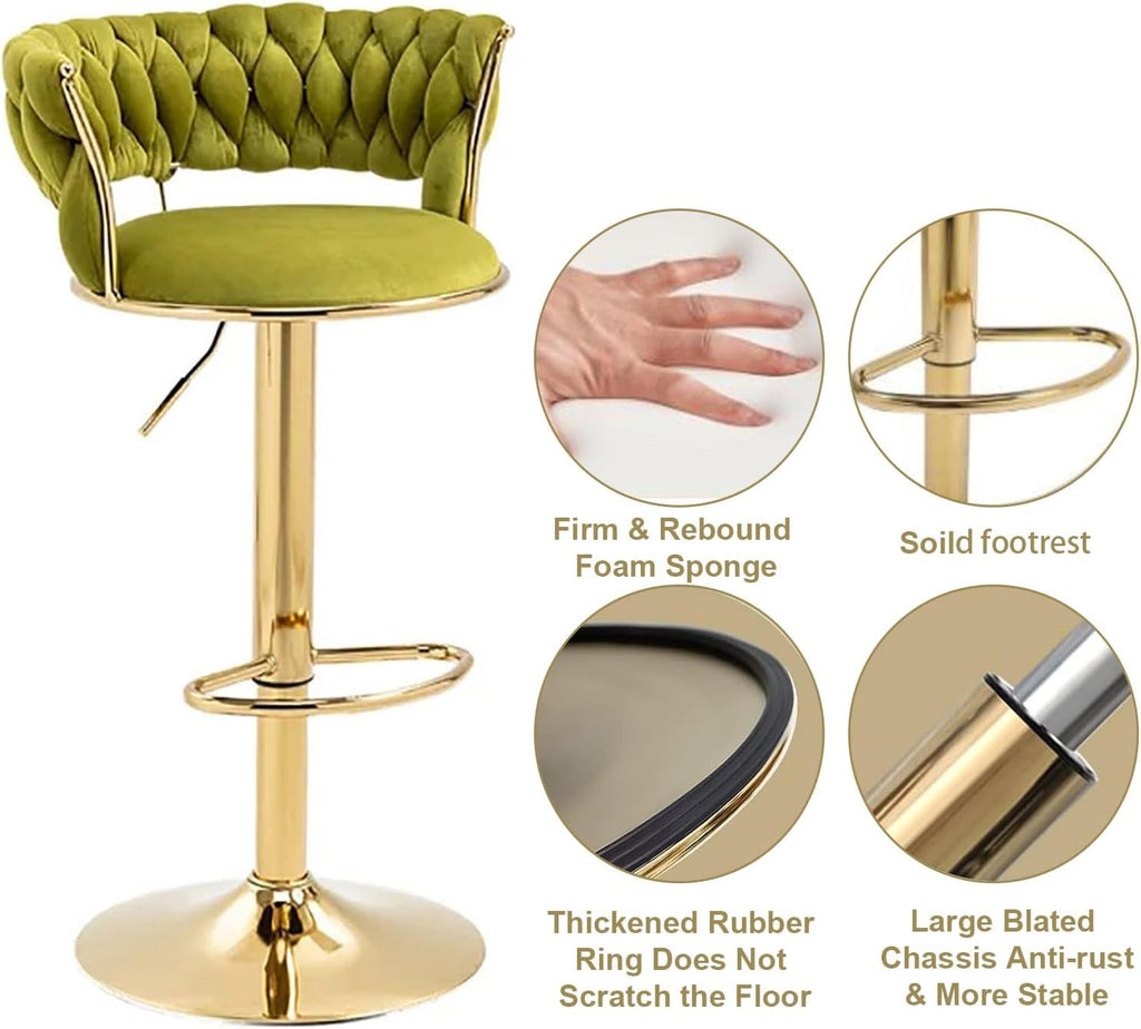 SERENITÀ Adjustable Velvet Swivel Bar Stool