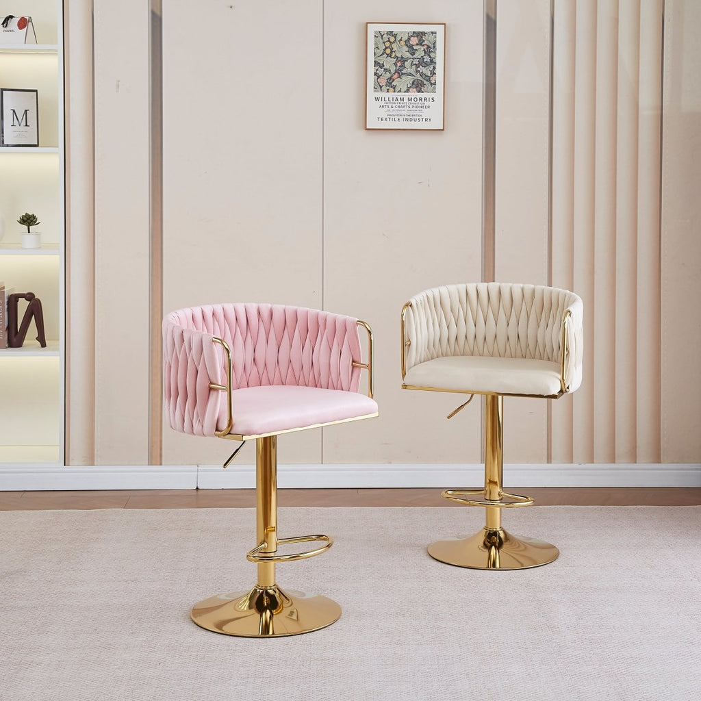 Height Adjustable Velvet Swivel Bar Stool