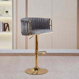 Height Adjustable Velvet Swivel Bar Stool
