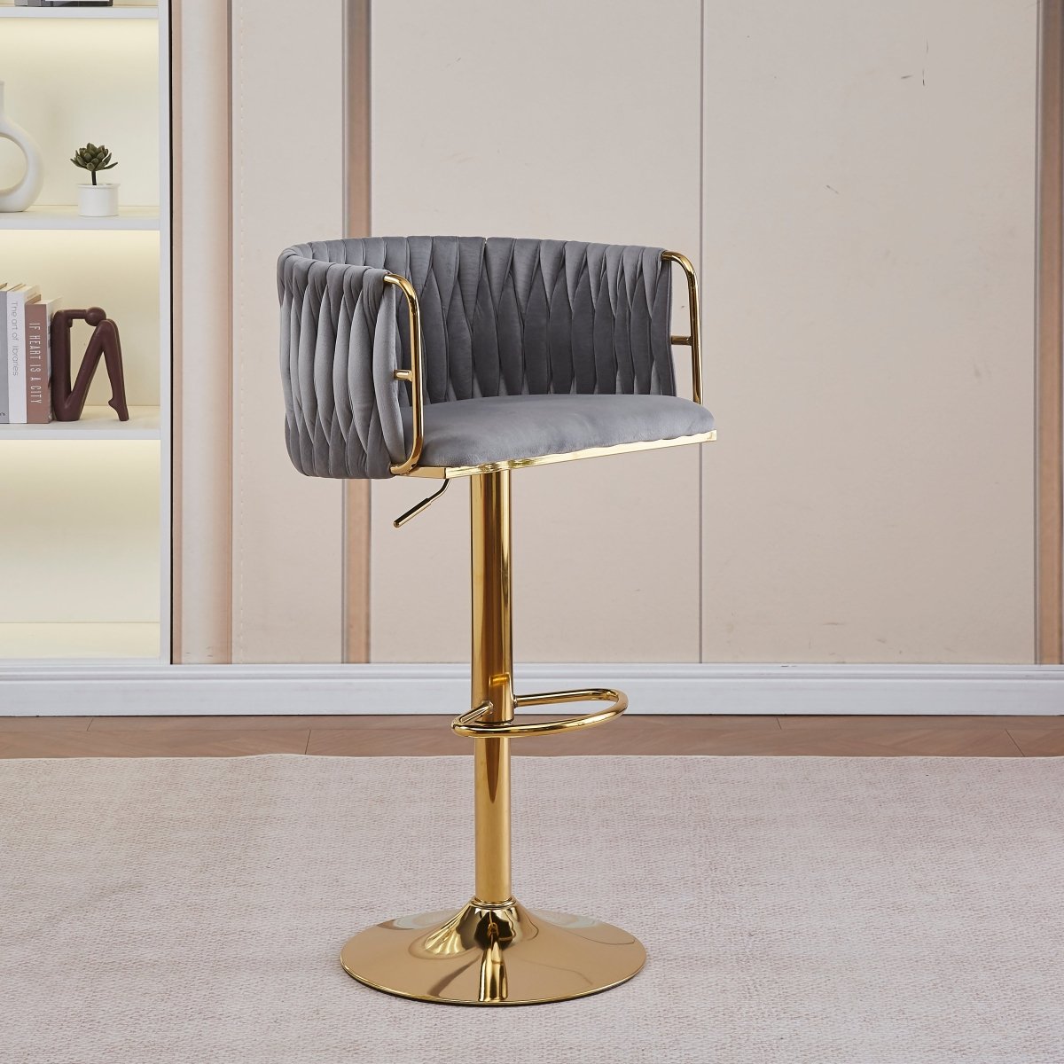 Height Adjustable Velvet Swivel Bar Stool