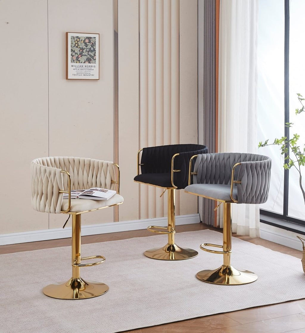 Height Adjustable Velvet Swivel Bar Stool