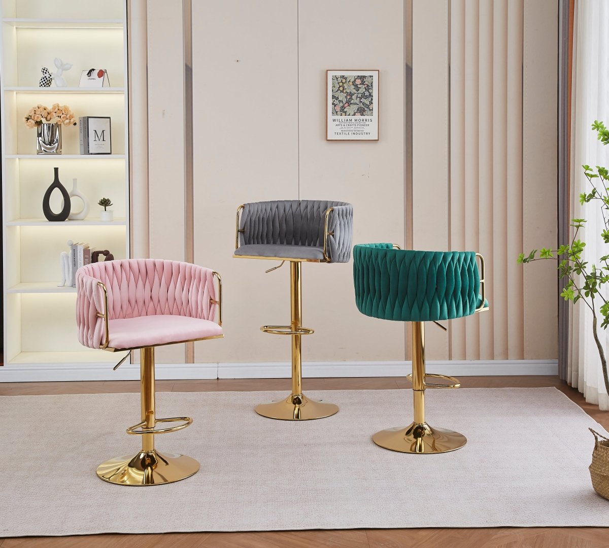 Height Adjustable Velvet Swivel Bar Stool