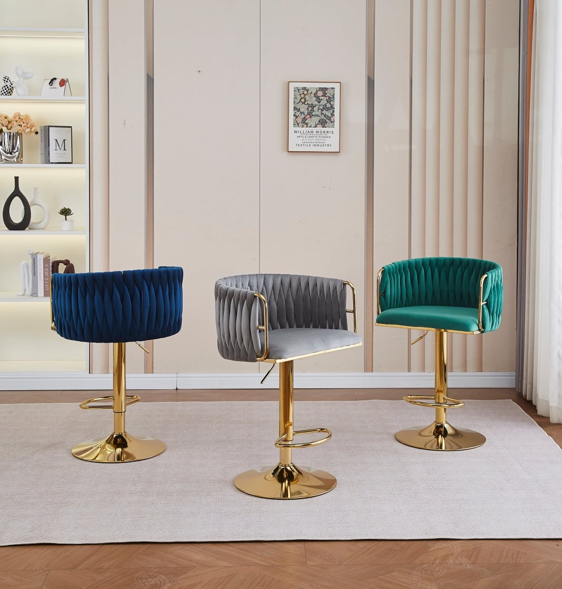 Height Adjustable Velvet Swivel Bar Stool