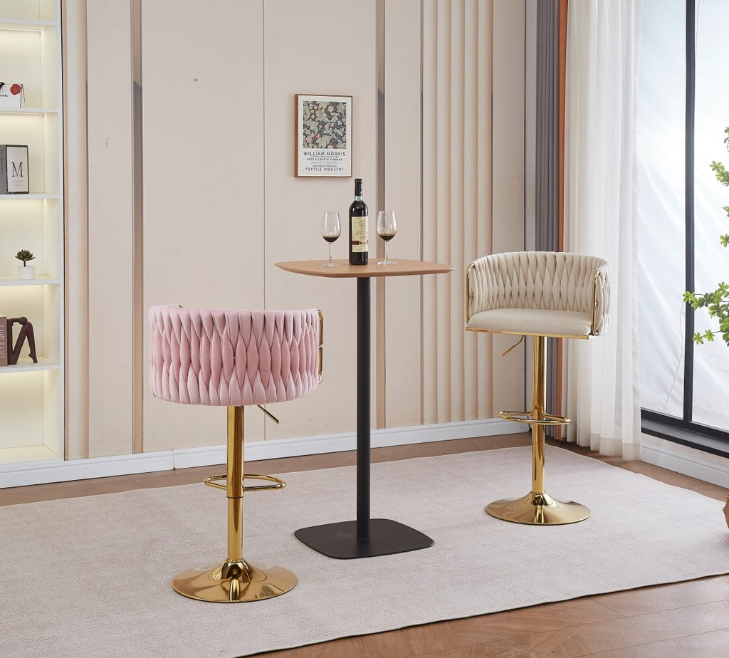 Height Adjustable Velvet Swivel Bar Stool