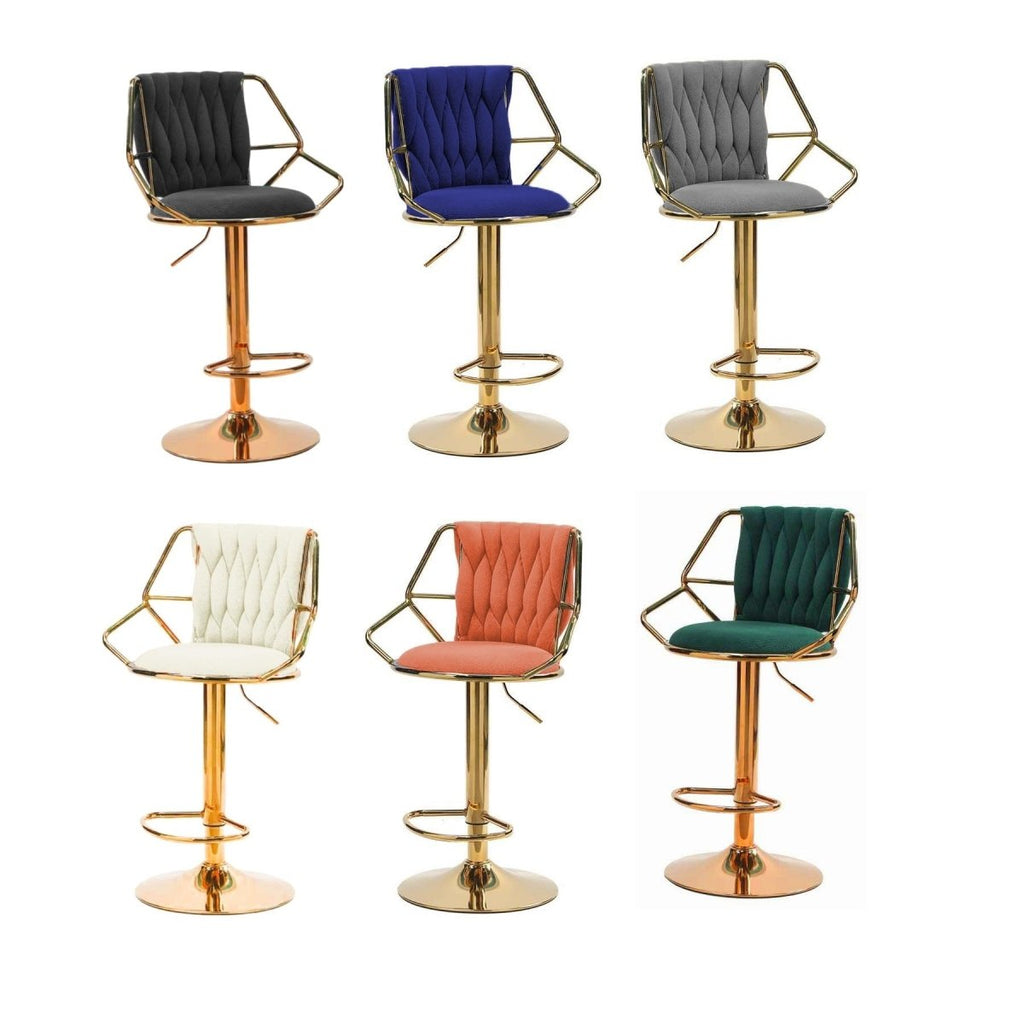 Elegant Velvet Barstools with Golden Base