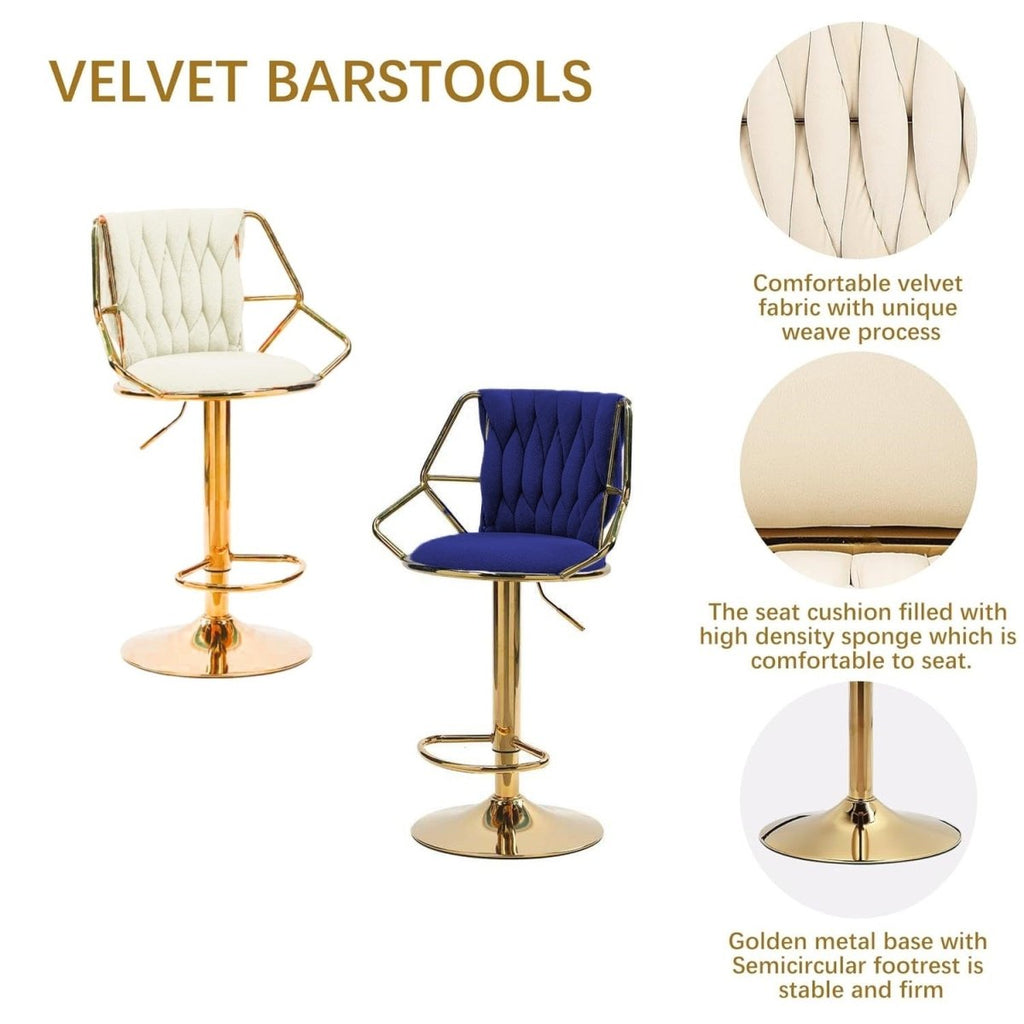 Elegant Velvet Barstools with Golden Base