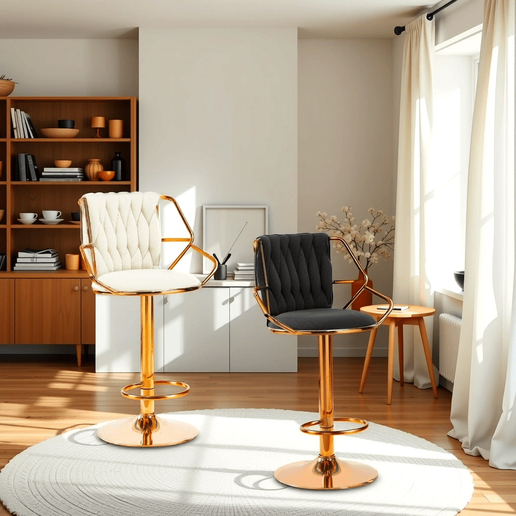 Elegant Velvet Barstools with Golden Base