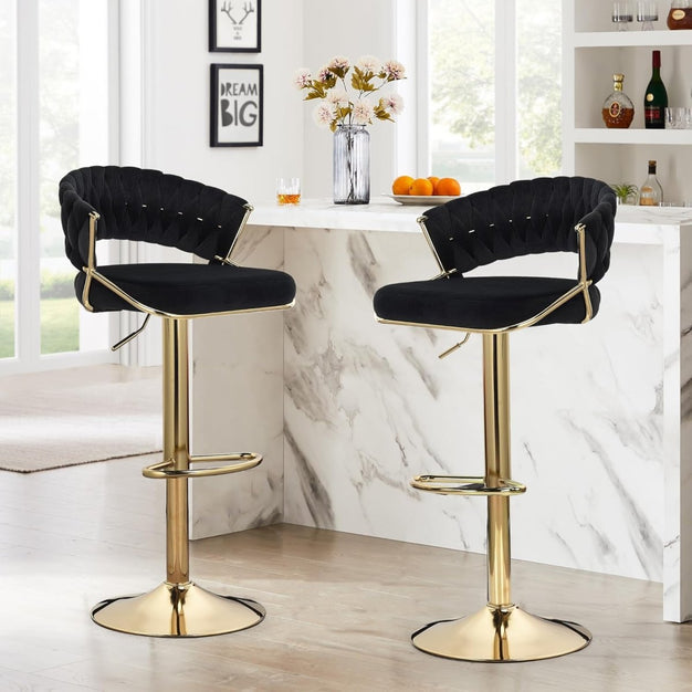 Elegant Velvet Padded Golden Base Barstools