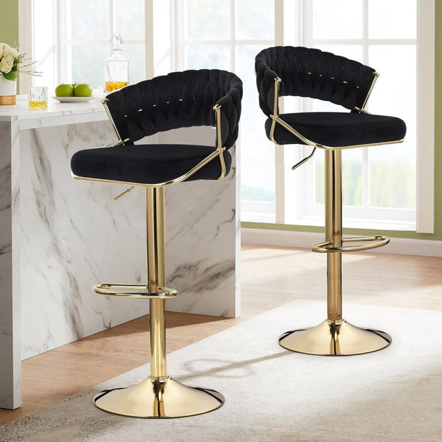 Elegant Velvet Padded Golden Base Barstools