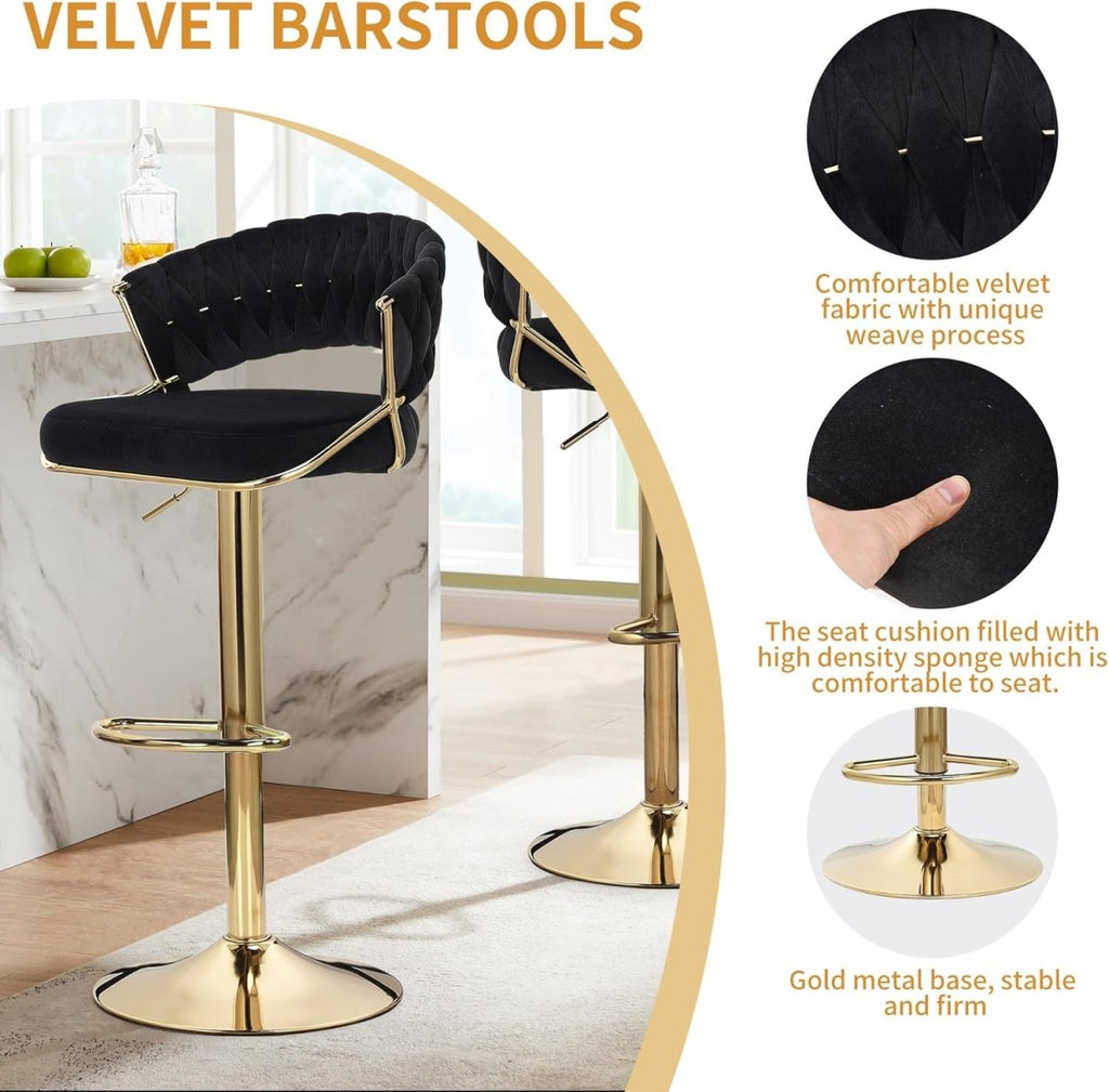 Elegant Velvet Padded Golden Base Barstools