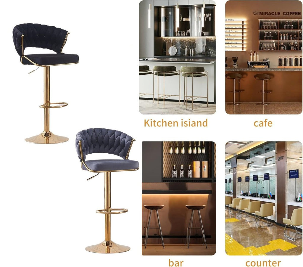 Elegant Velvet Padded Golden Base Barstools