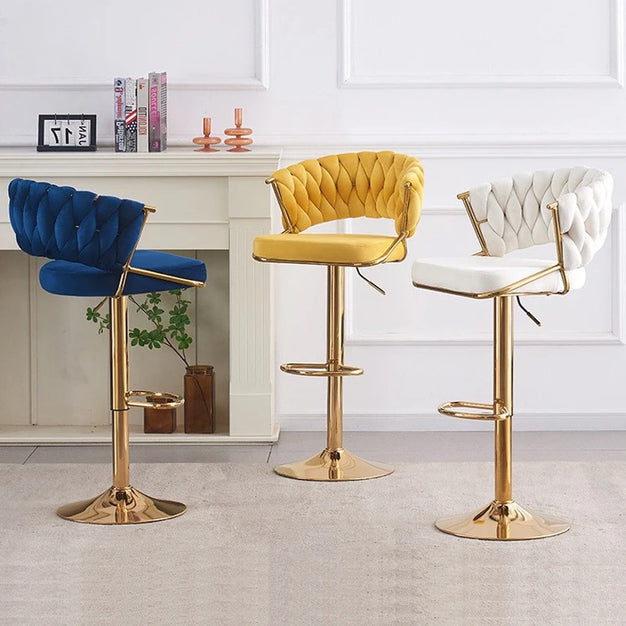 Elegant Velvet Padded Golden Base Barstools