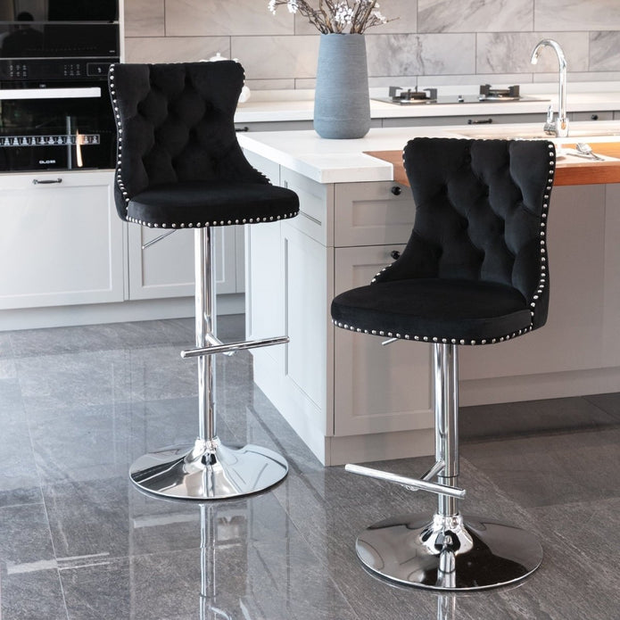 SERENITÀ Adjustable Black Velvet Bar Stools