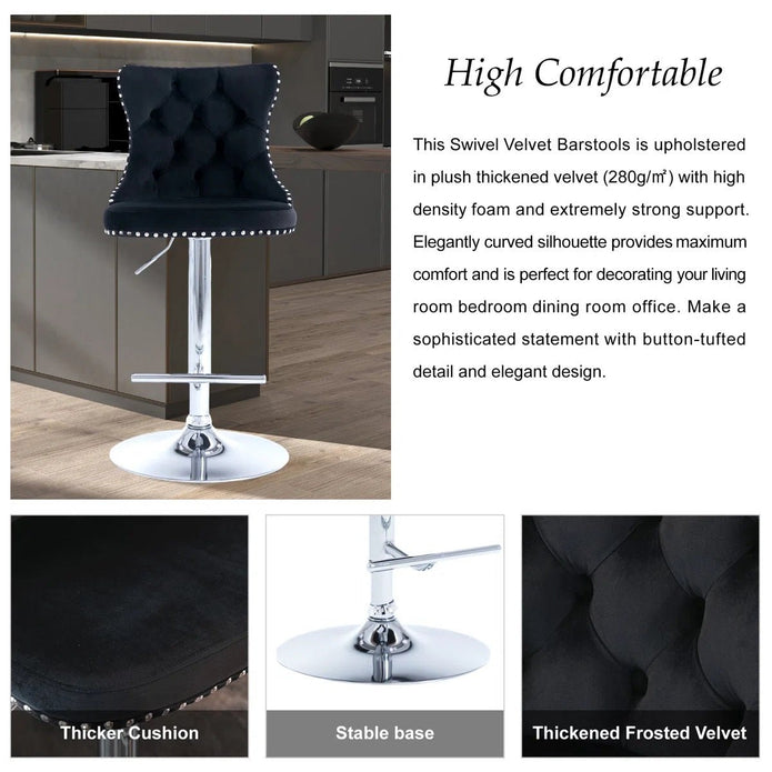 SERENITÀ Adjustable Black Velvet Bar Stools
