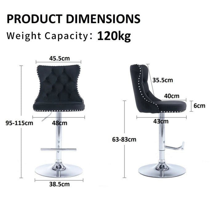 SERENITÀ Adjustable Black Velvet Bar Stools