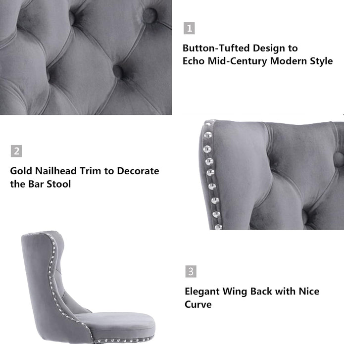 Elegant Gray Velvet Adjustable Bar Stools