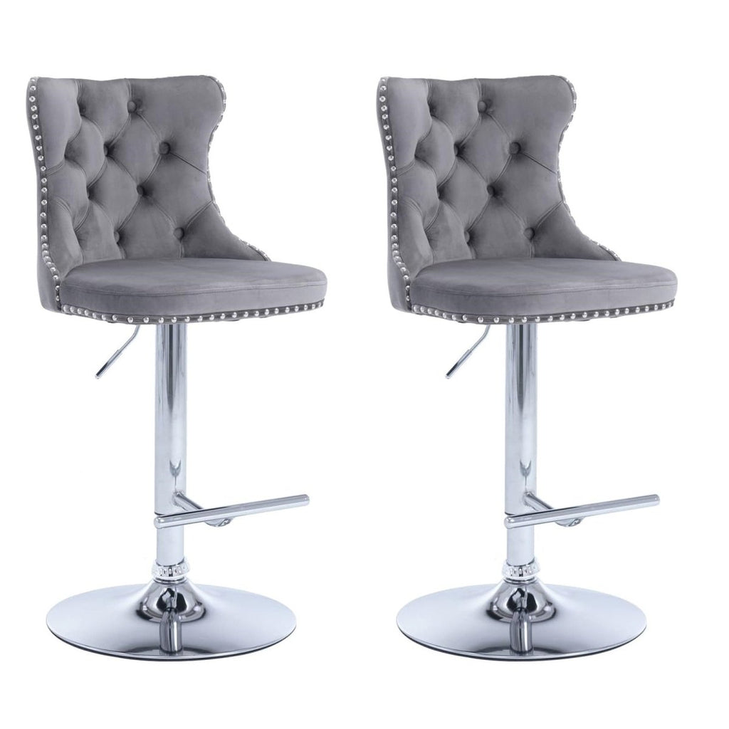 Elegant Gray Velvet Adjustable Bar Stools