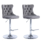 Elegant Gray Velvet Adjustable Bar Stools