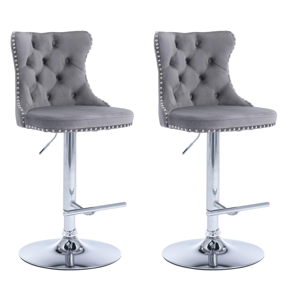 Elegant Gray Velvet Adjustable Bar Stools