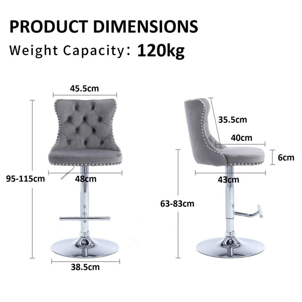 Elegant Gray Velvet Adjustable Bar Stools