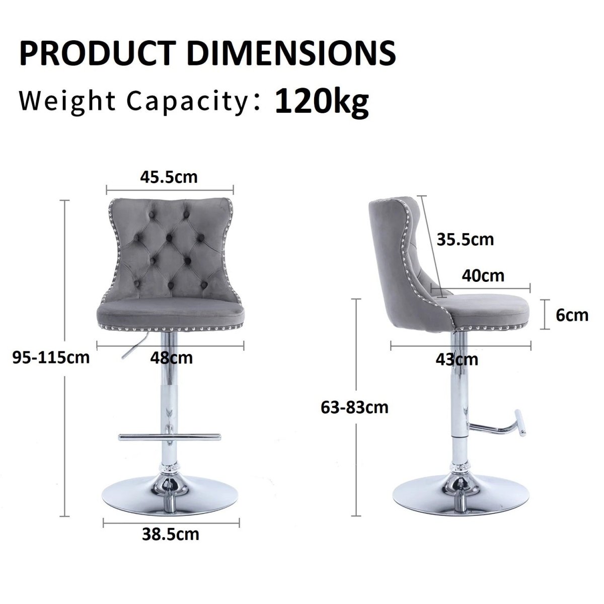 Elegant Gray Velvet Adjustable Bar Stools