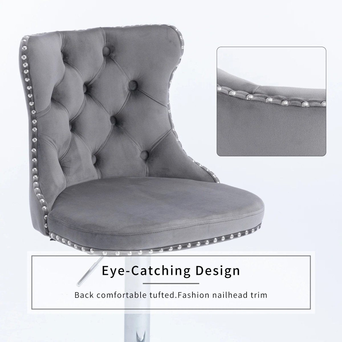 Elegant Gray Velvet Adjustable Bar Stools