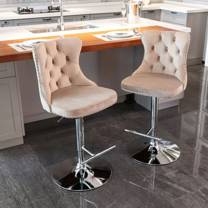 SERENITÀ Ivory Velvet Adjustable Bar Stools