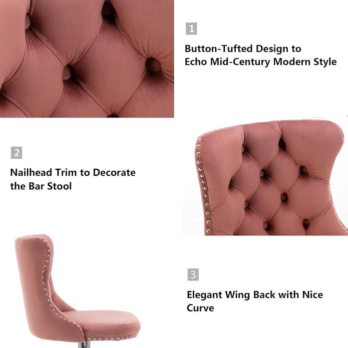 SERENITÀ Pink Velvet Adjustable Bar Stools