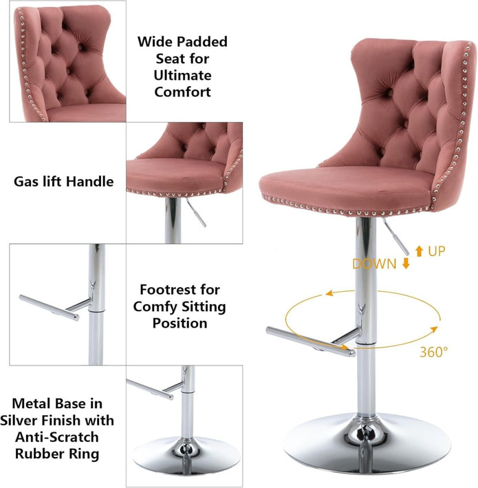 SERENITÀ Pink Velvet Adjustable Bar Stools
