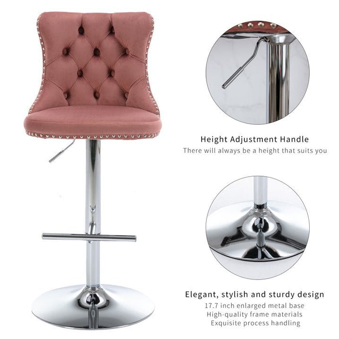 SERENITÀ Pink Velvet Adjustable Bar Stools
