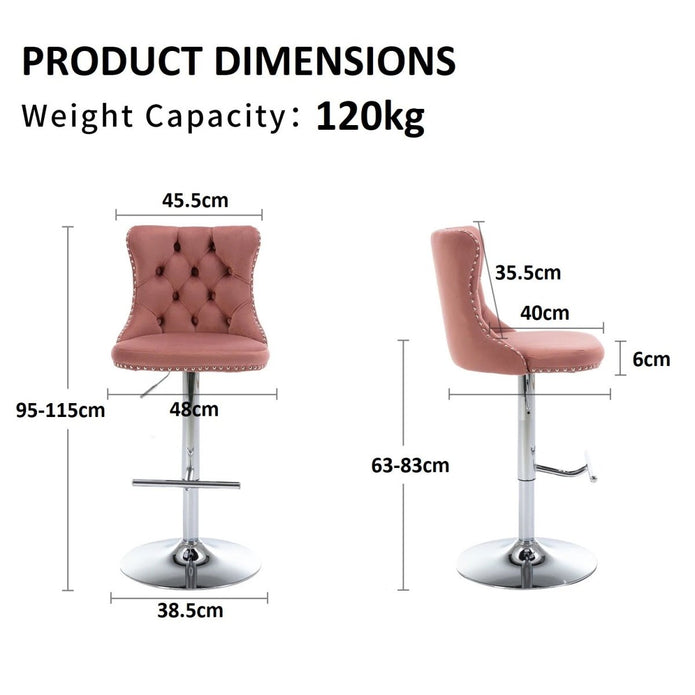 SERENITÀ Pink Velvet Adjustable Bar Stools