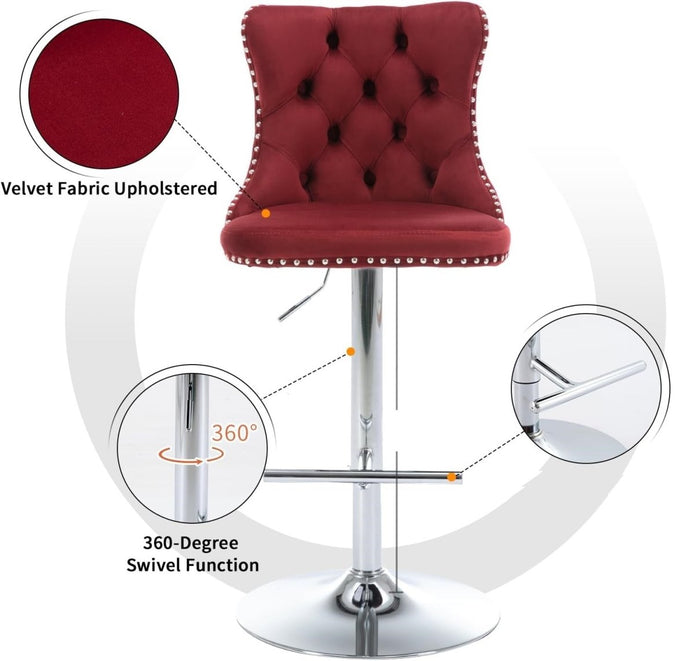 SERENITà Adjustable Red Velvet Bar Stools