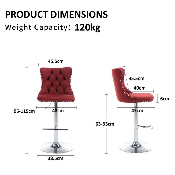 SERENITà Adjustable Red Velvet Bar Stools