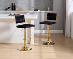 Velvet Bar Stools with Braided Back and Gold Legs
