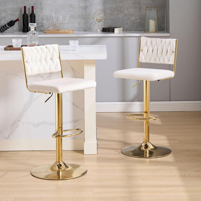 Velvet Bar Stools with Braided Back and Gold Legs