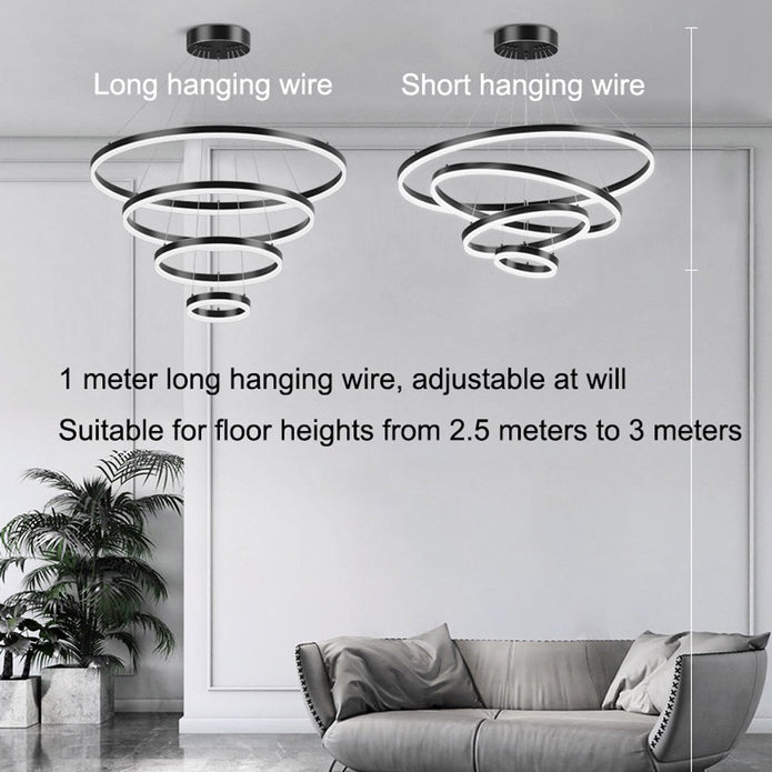 Black Minimalist 3-Ring LED Pendant Light