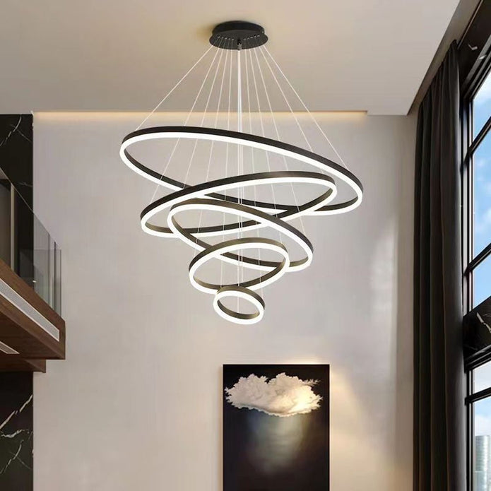 Black Minimalist 5 Rings LED Pendant Light