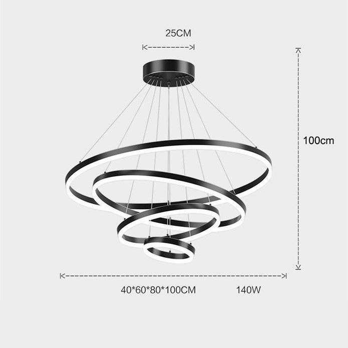 Black Minimalist 5 Rings LED Pendant Light