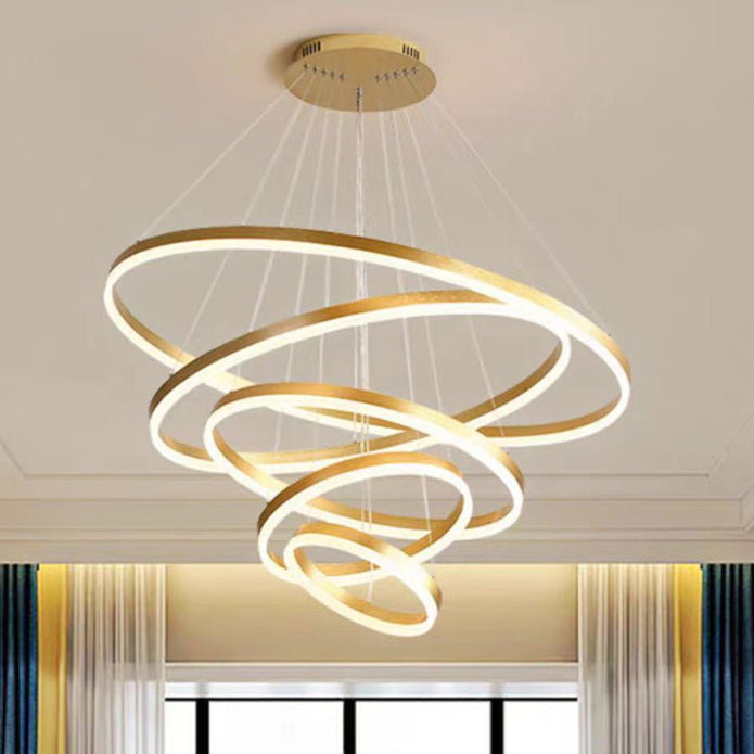 Gold 5-Ring Minimalist LED Chandelier Light