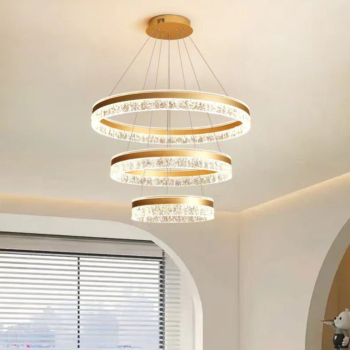 Gold 3-Ring Luxury LED Pendant Chandelier
