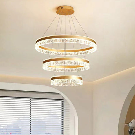 Gold 3-Ring Luxury LED Pendant Chandelier