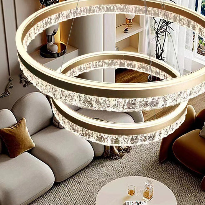 Gold 3-Ring Luxury LED Pendant Chandelier