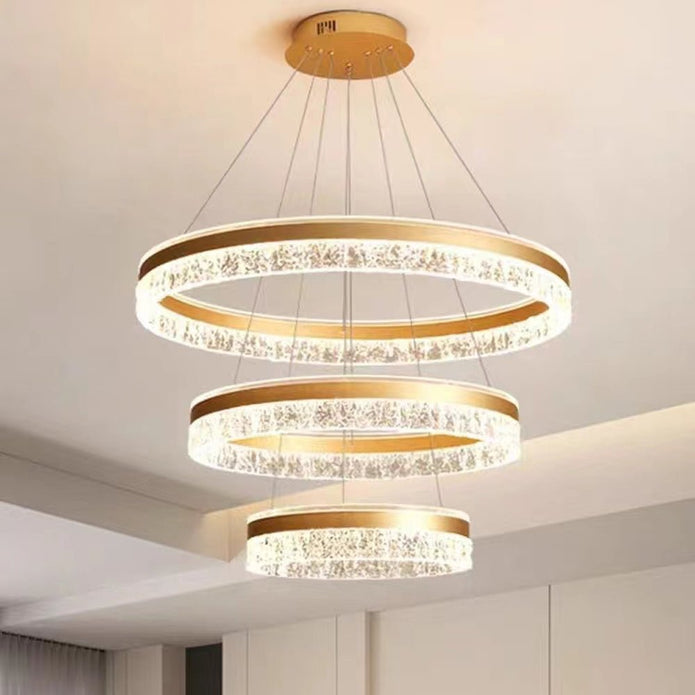 Gold 3-Ring Luxury LED Pendant Chandelier
