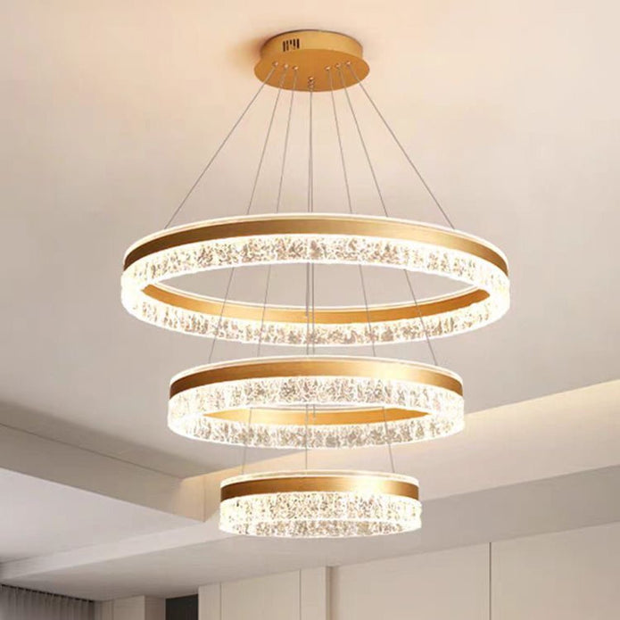 Gold 3-Ring Luxury LED Pendant Chandelier