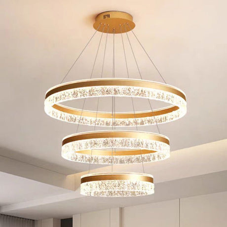 Gold 3-Ring Luxury LED Pendant Chandelier