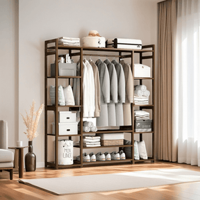 Elegant Bamboo Clothes Rack with Shelves