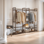 Bamboo Garment Rack with Storage Shelves