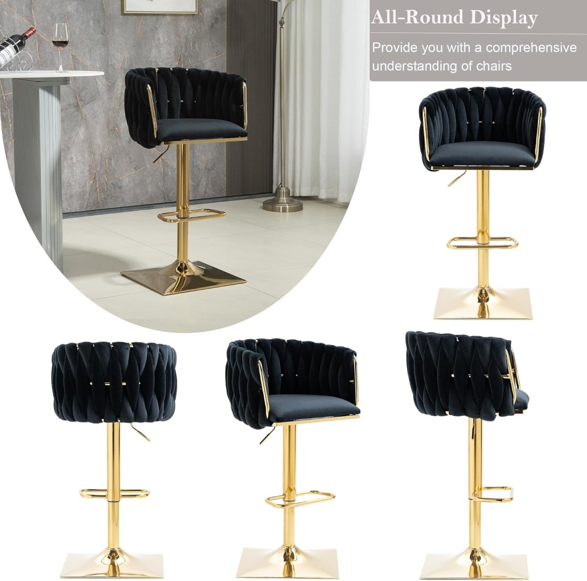 SERENITÀ Modern Velvet Adjustable Bar Stools
